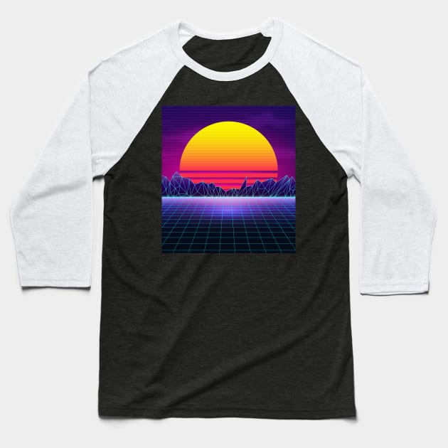 Brazen Yellow Sunset Synthwave Baseball T-Shirt by edmproject